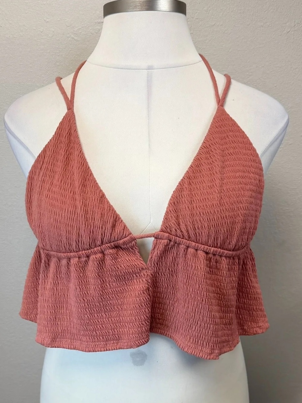 Free People Beach Burnt Orange Textured Halter Crop Top - Size Medium